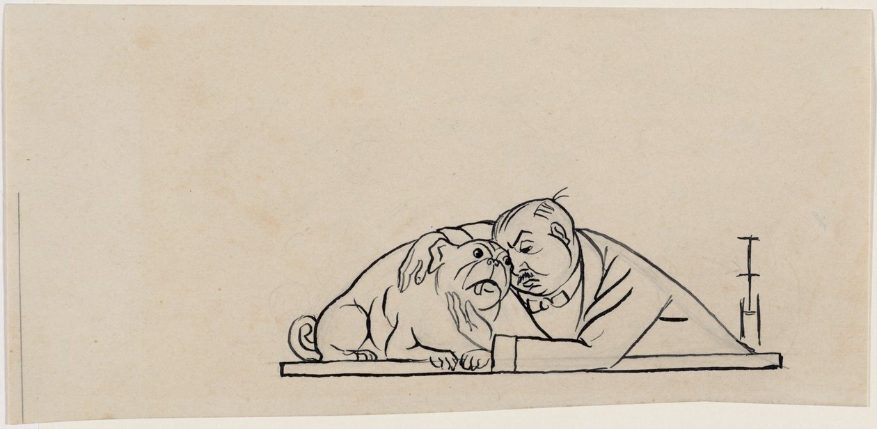 Zelfportret met mopshond door Thomas Theodor Heine