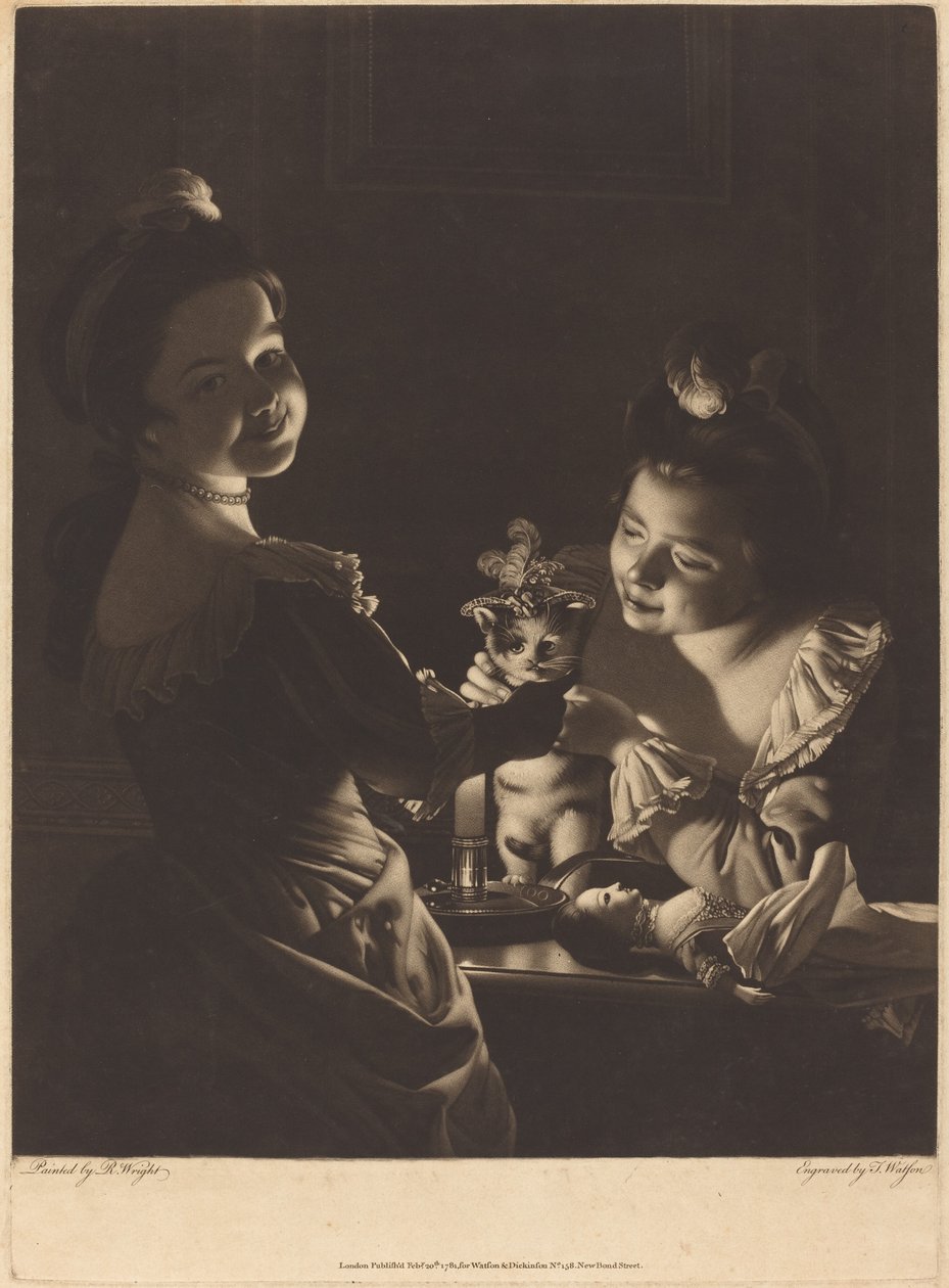 Miss Kitty aankleden door Thomas Watson after Joseph Wright