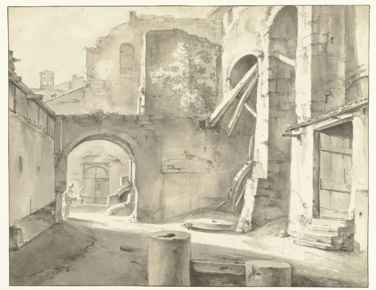 Italiaanse gebouwen met links een poort door Thomas Wijck
