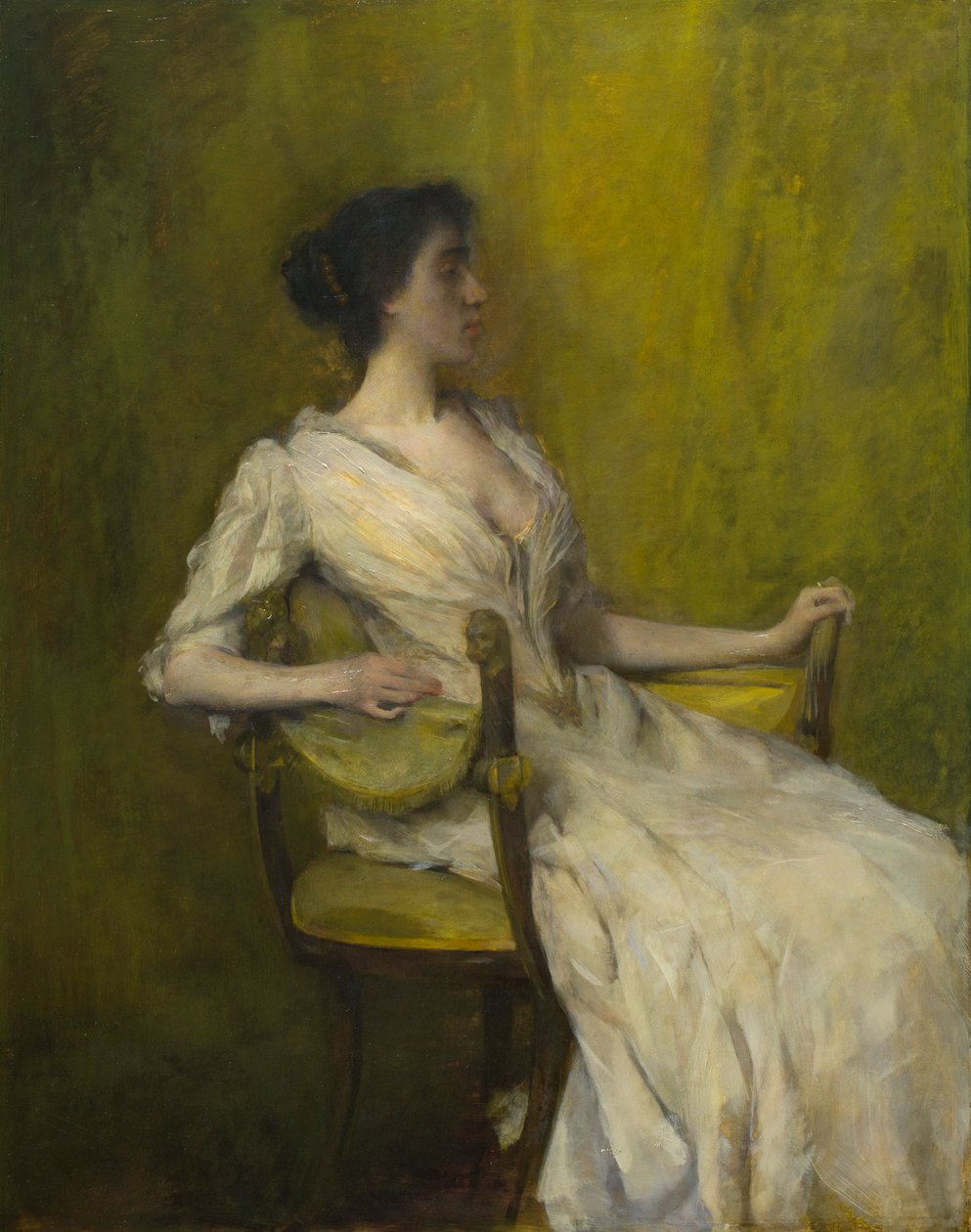 Dame in het wit door Thomas Wilmer Dewing