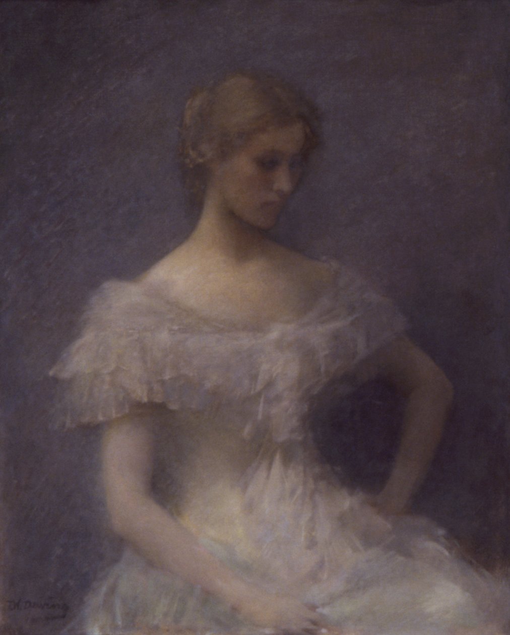 Zittend jong meisje door Thomas Wilmer Dewing
