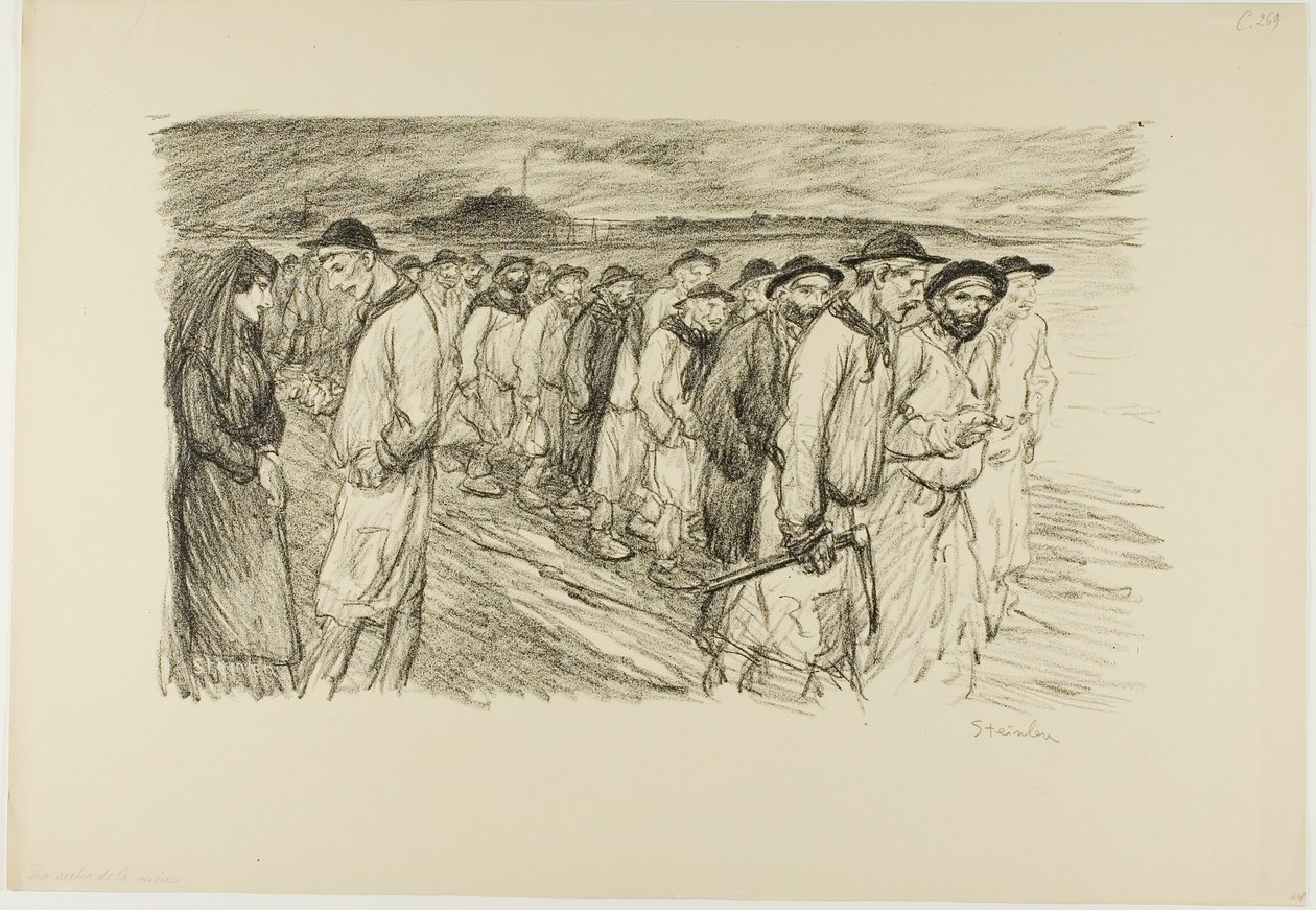 Uit de mijn komen door Théophile Alexandre Pierre Steinlen