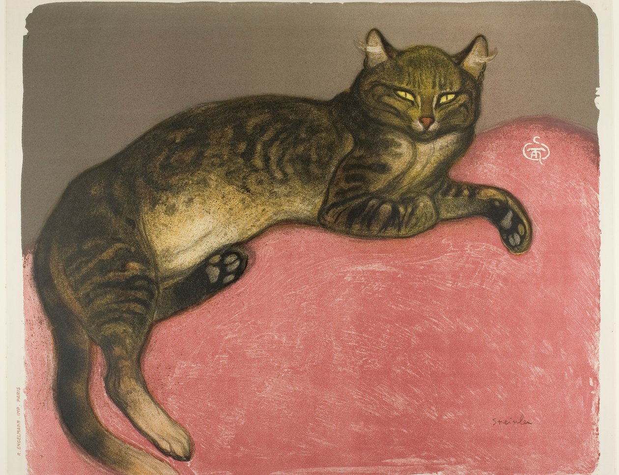 Winter: Kat op een kussen door Théophile Alexandre Pierre Steinlen