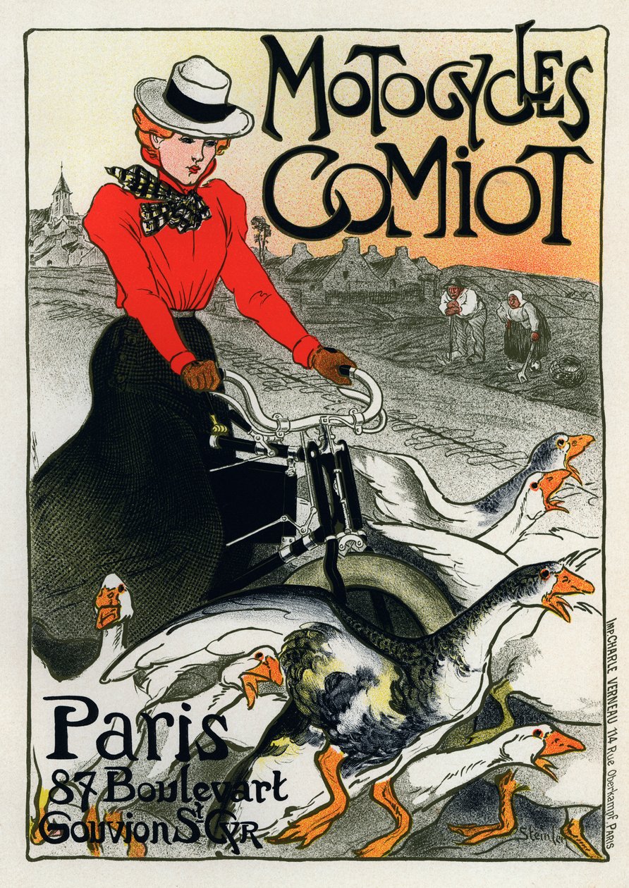 Motocycles Comiot, reclameposter, 1899 door Théophile Alexandre Steinlen