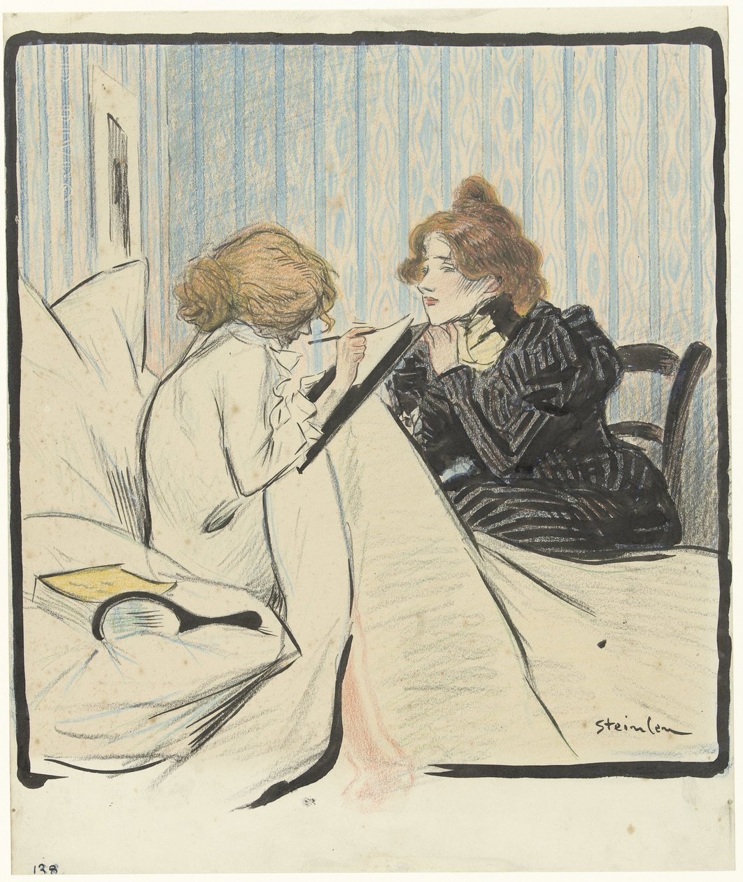 Twee vrouwen in een slaapvertrek door Théophile Alexandre Steinlen