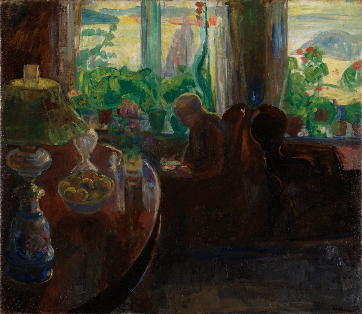 Interieur met de Schilder Oluf Wold-Torne door Thorvald Erichsen