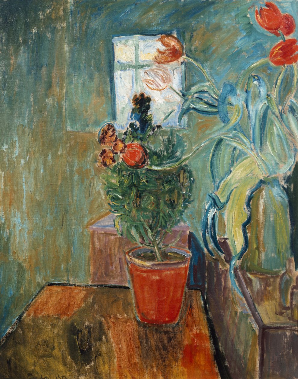 Muurbloem en tulpen door Thorvald Erichsen