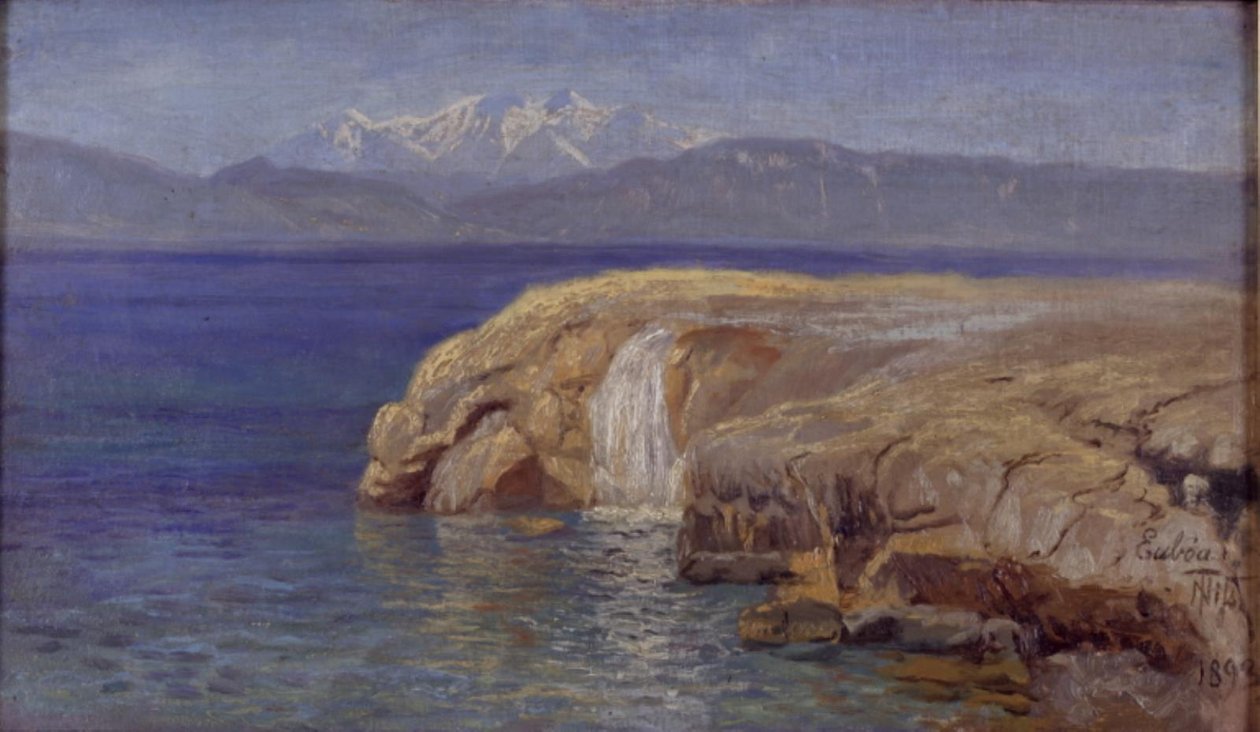 Rotskust met waterval op Euboea door Thorvald Niss