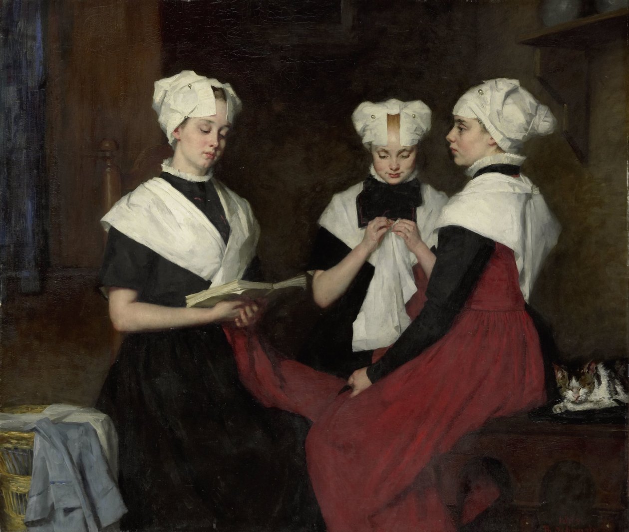 Drie meisjes uit het Amsterdamse Burgerweeshuis door Thérèse Schwartze