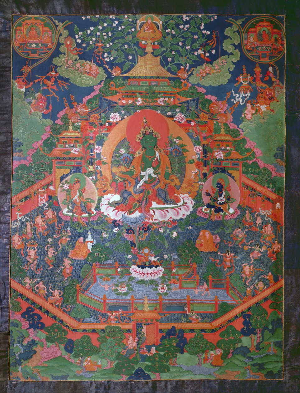 Thangka met Groene Tara door Tibetan School