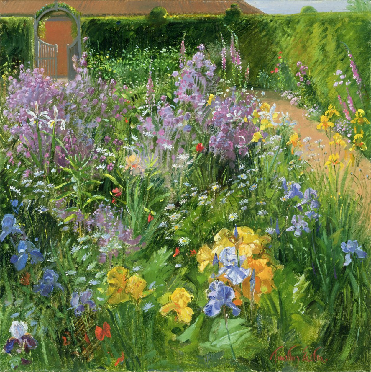 Damastbloem, vingerhoedskruid en irissen, 2000 door Timothy Easton