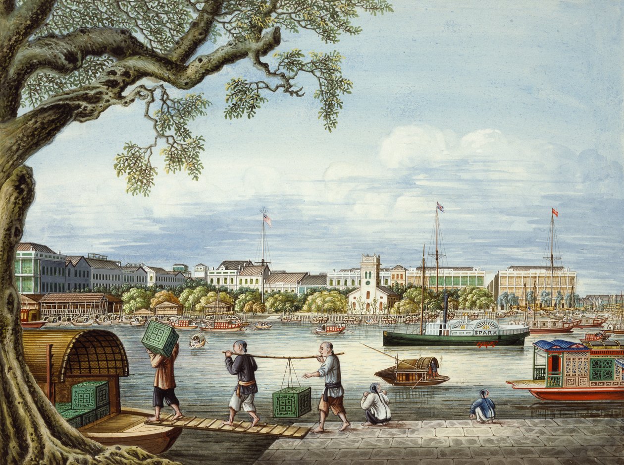 De Hongs van Kanton, ca. 1852 (gouache op papier) door Tinqua