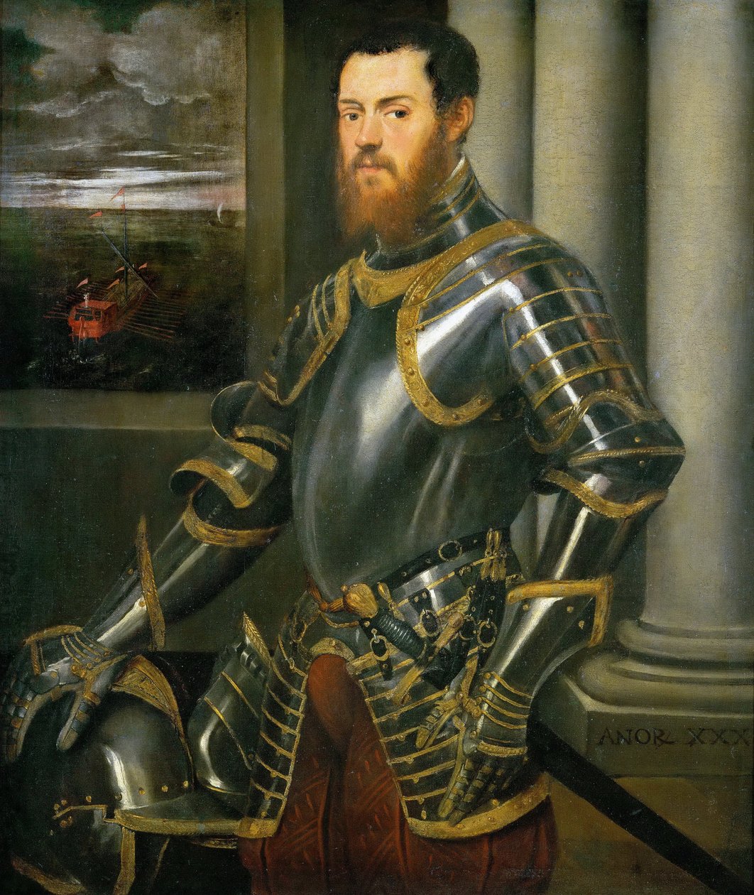 Portret van een man in vergulde harnas door Tintoretto