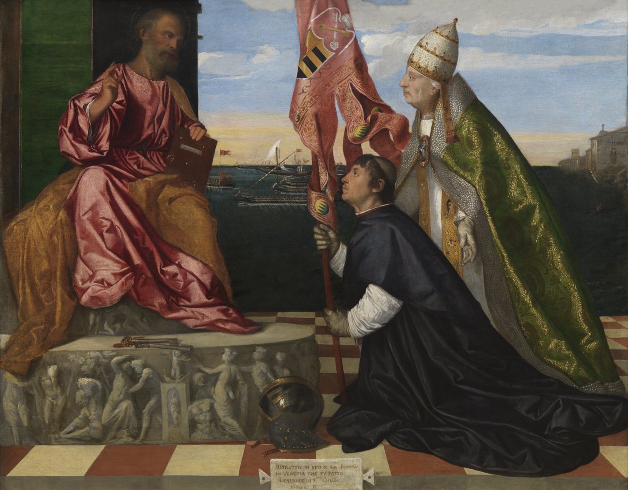 Jacopo Pesaro, bisschop van Paphos, gepresenteerd door paus Alexander VI aan Sint-Pieter door Tiziano Vecelli