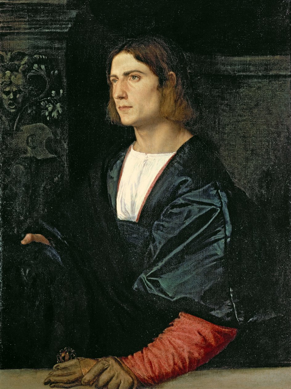 Jonge Man met Pet en Handschoenen, ca. 1515 door Tiziano Vecelli