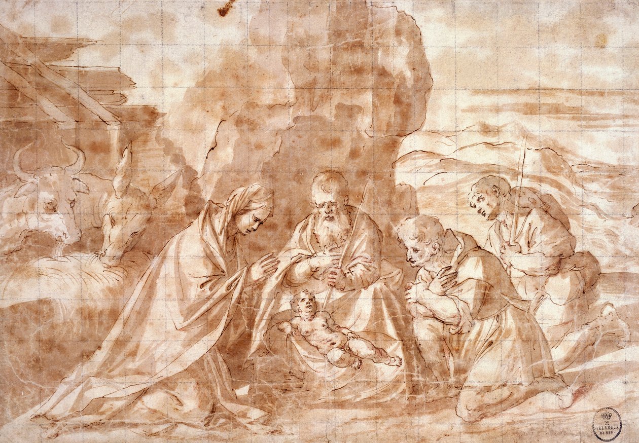 Geboorte, tekening door Titian (c.1488 1576)
