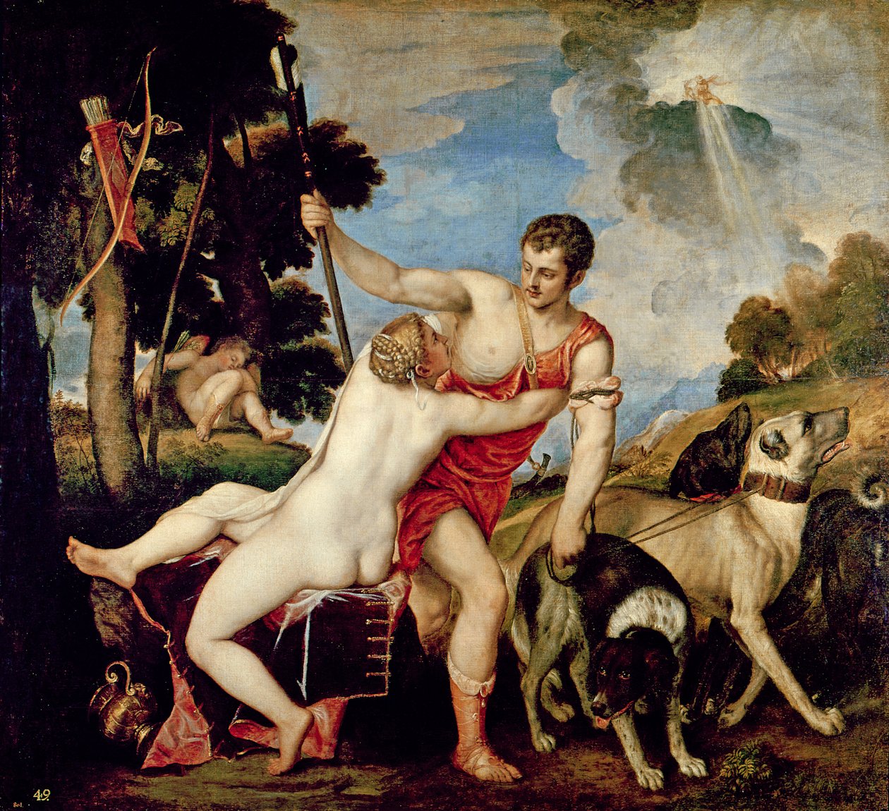 Venus en Adonis door Tiziano Vecelli