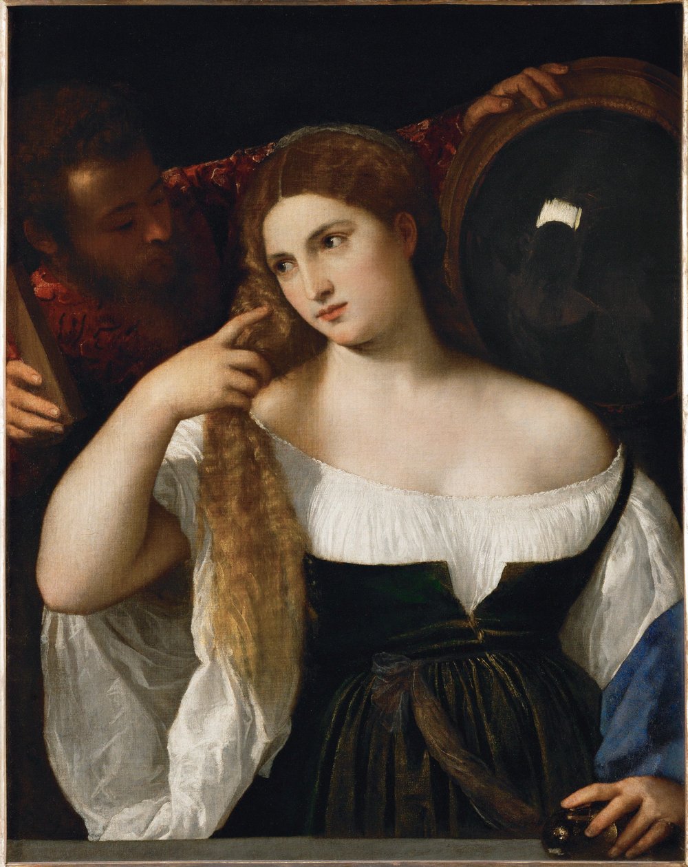 Vrouw met spiegel door Titian (c.1488 1576)
