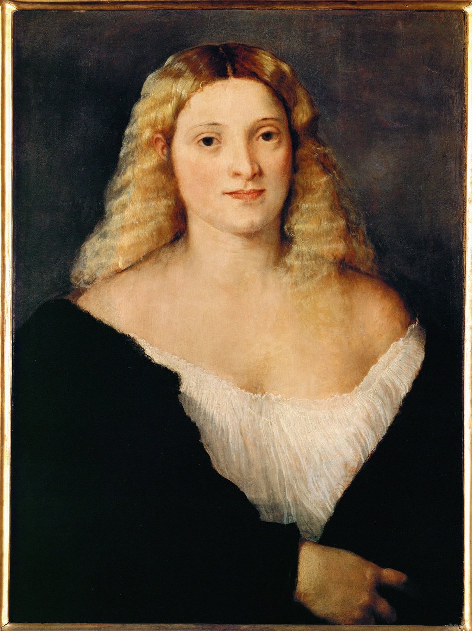 Jonge vrouw in een zwarte jurk ... door Titian (c.1488 1576)