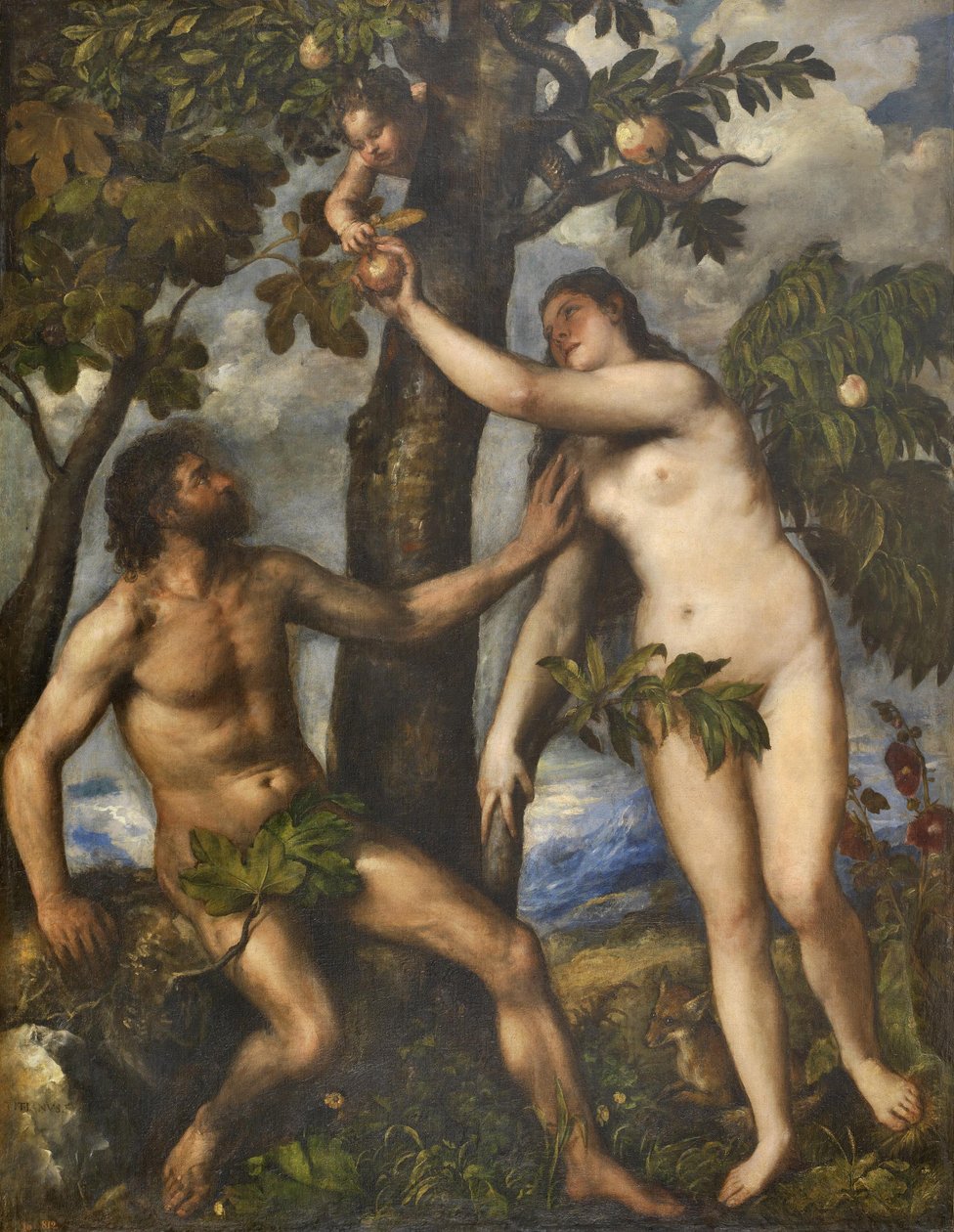 Adam en Eva, c.1550 door Tiziano Vecelli