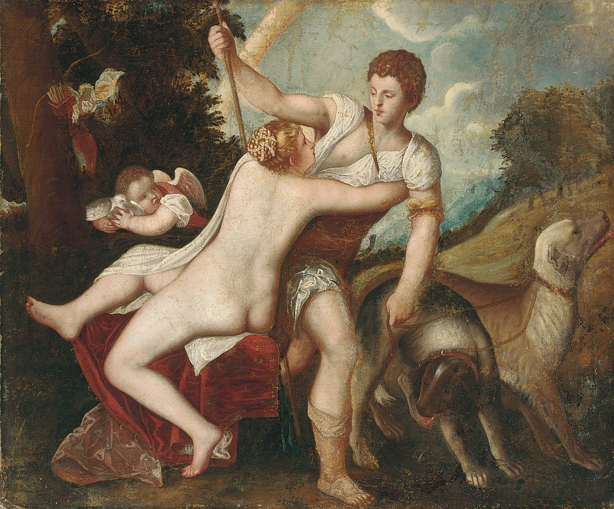 Venus en Adonis door Tiziano Vecelli