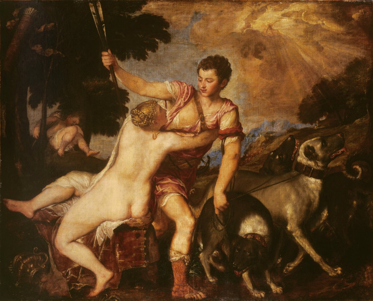 Venus en Adonis, 1555 door Tiziano Vecelli