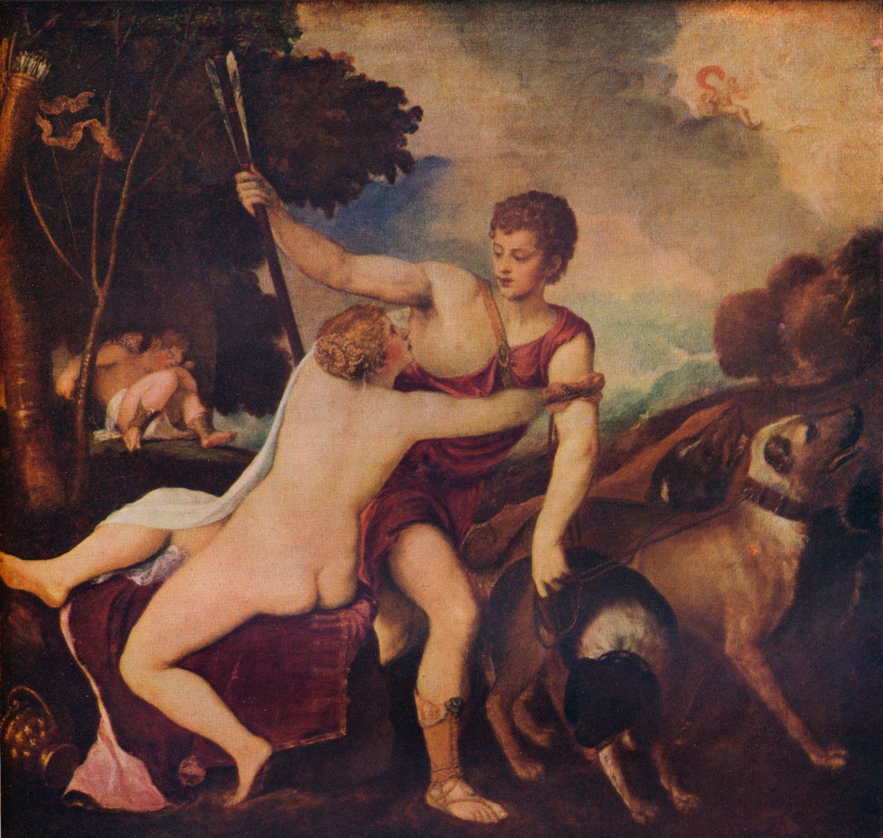 Venus en Adonis, ca. 1545 door Tiziano Vecelli