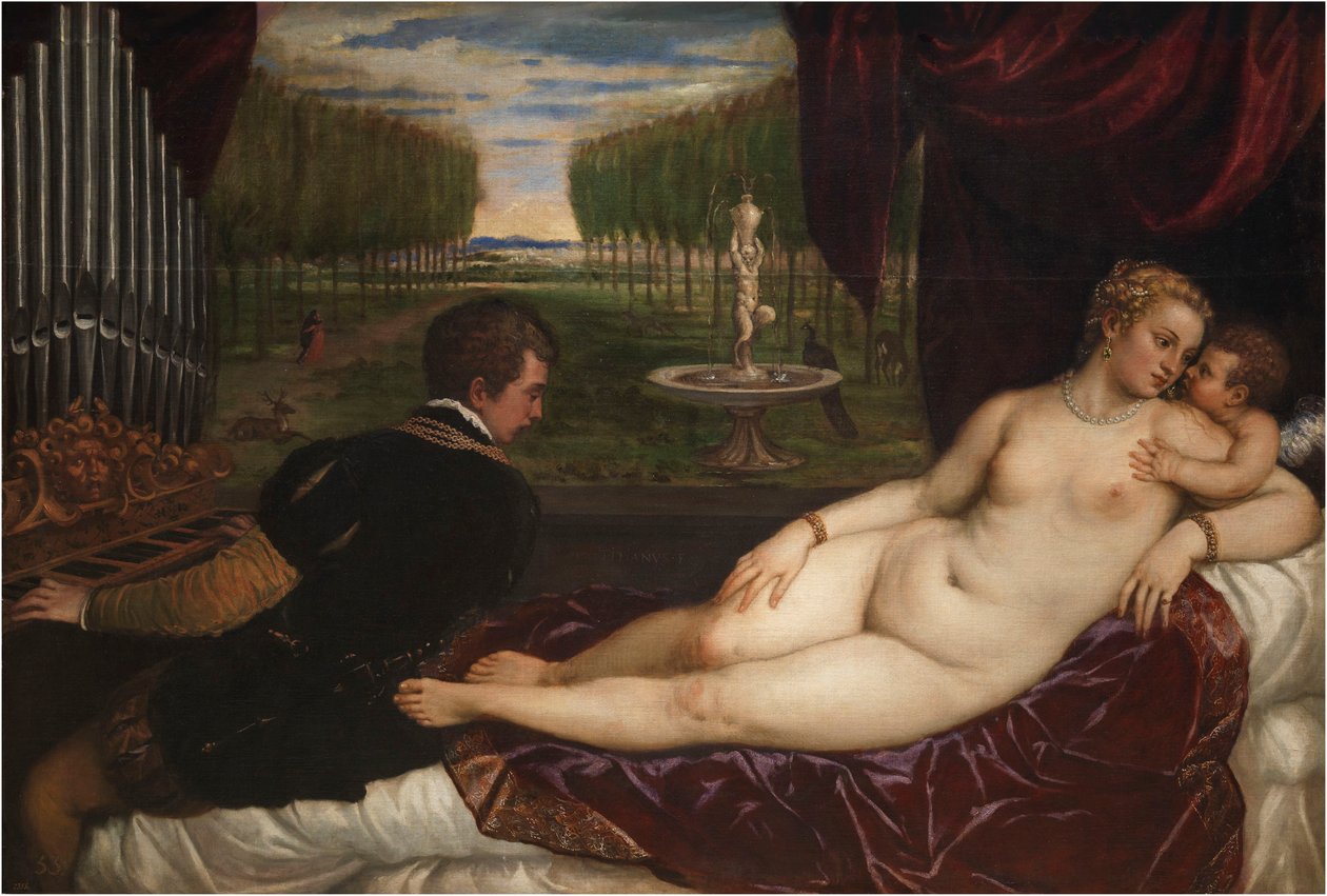 Venus met een Organist en Cupido, ca. 1555 door Titian