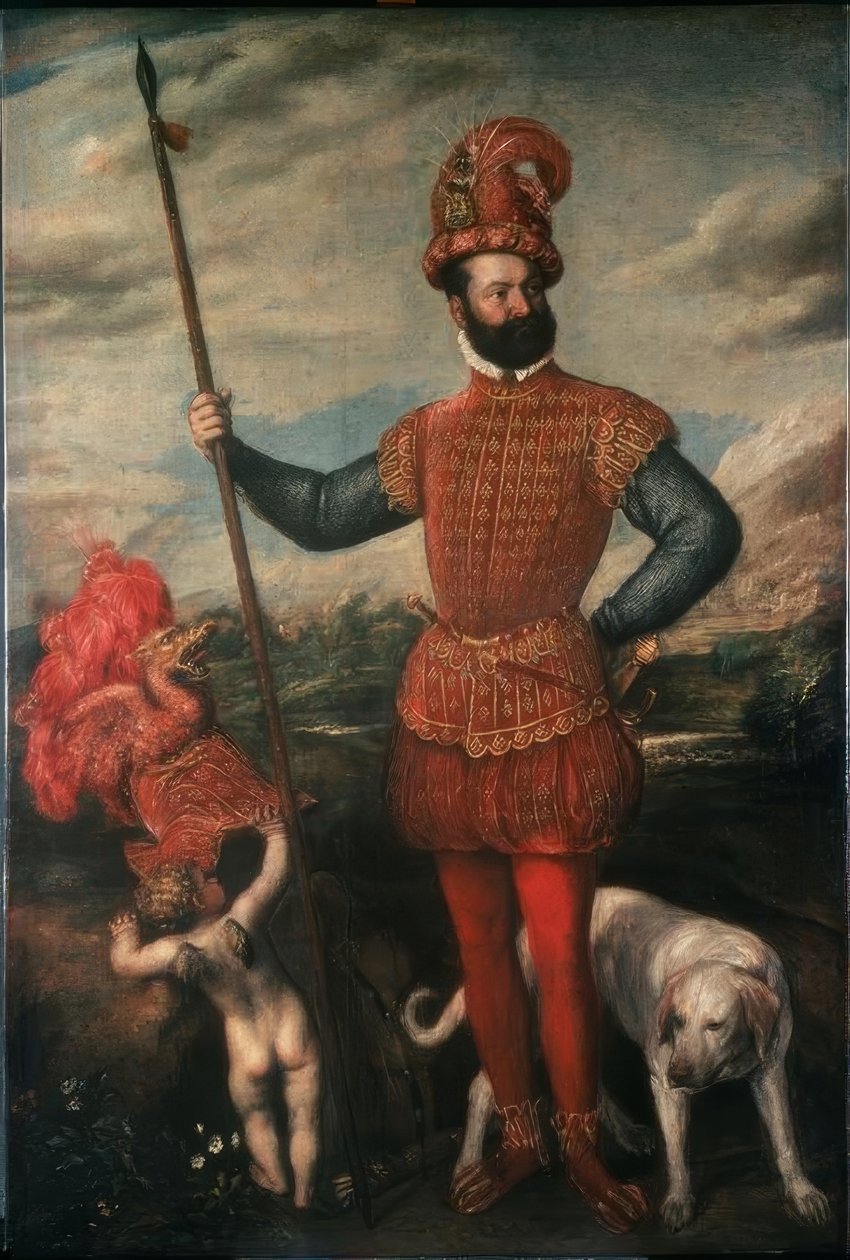 Portret van een Italiaanse edelman door Tiziano Vecelli