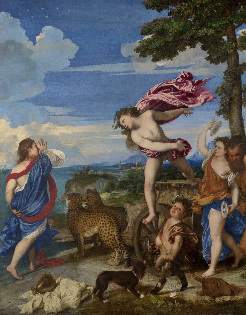 Bacchus en Ariadne, 1520-23 (voor restauratie) (detail) door Tiziano Vecelli