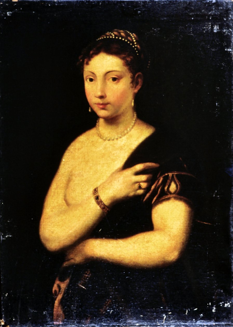 Meisje in een bontjas door Tiziano Vecelli