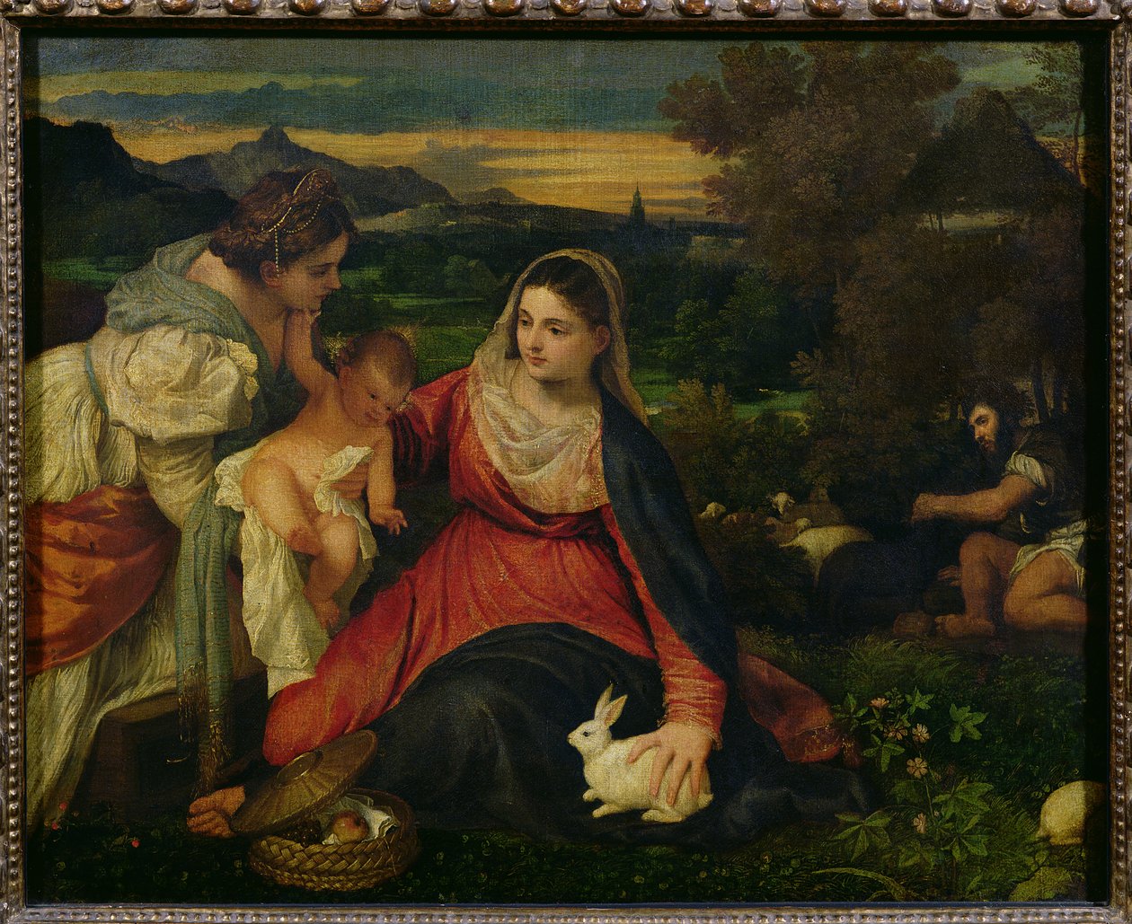 Madonna en Kind met St. Catharina (De Maagd van het Konijn) ca. 1530 door Tiziano Vecelli