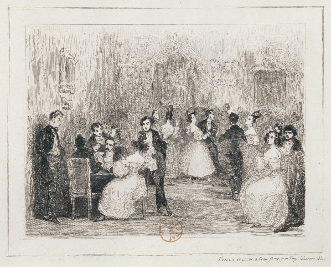Soiree van de kunstenaars, 1831 door Tony Johannot