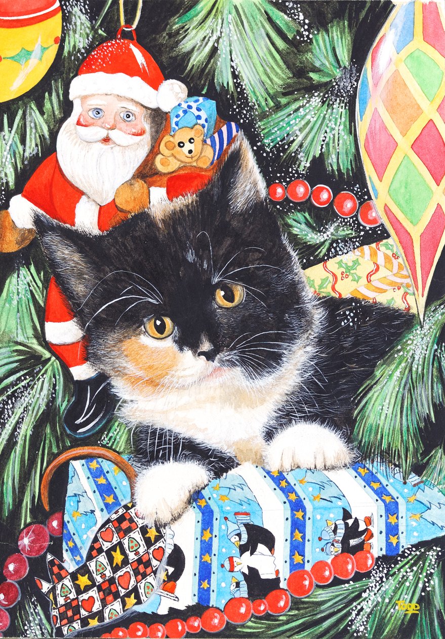 Zwart-witte kerstkitten door Tony Todd
