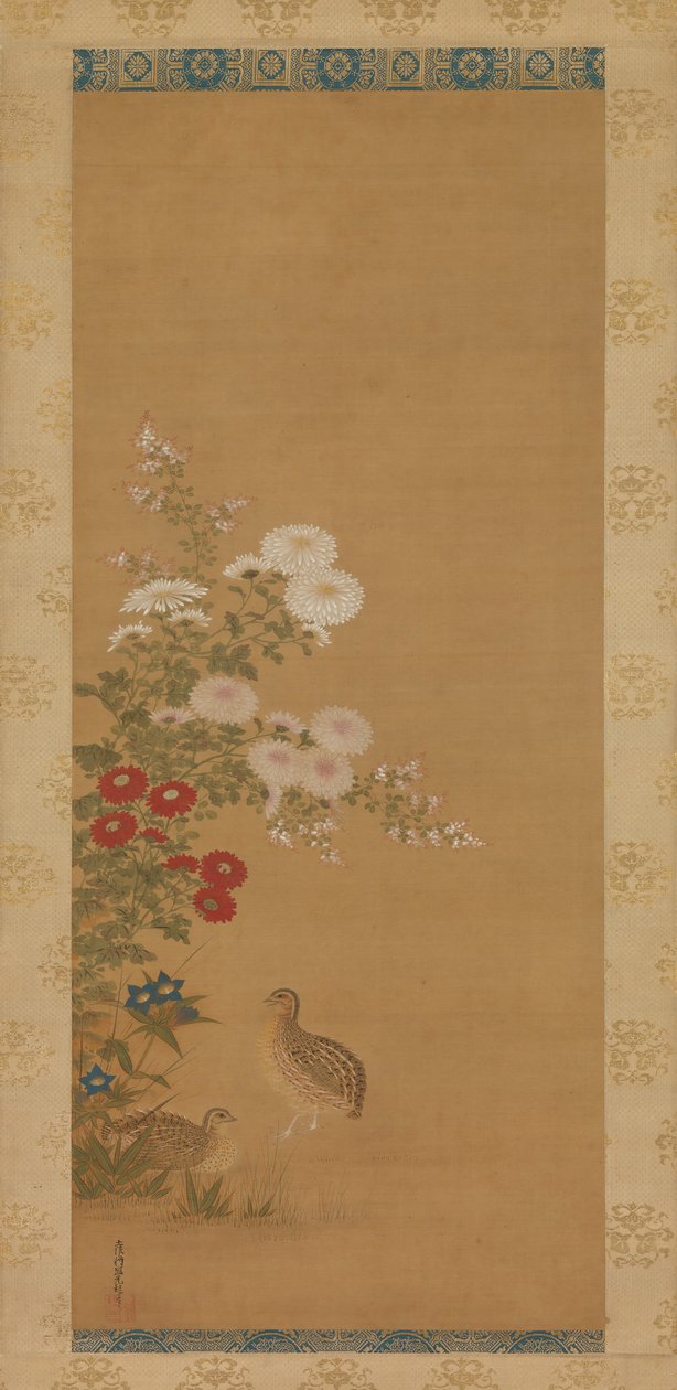 Kwartel en Herfstbloemen, eind 17e eeuw door Tosa Mitsuoki