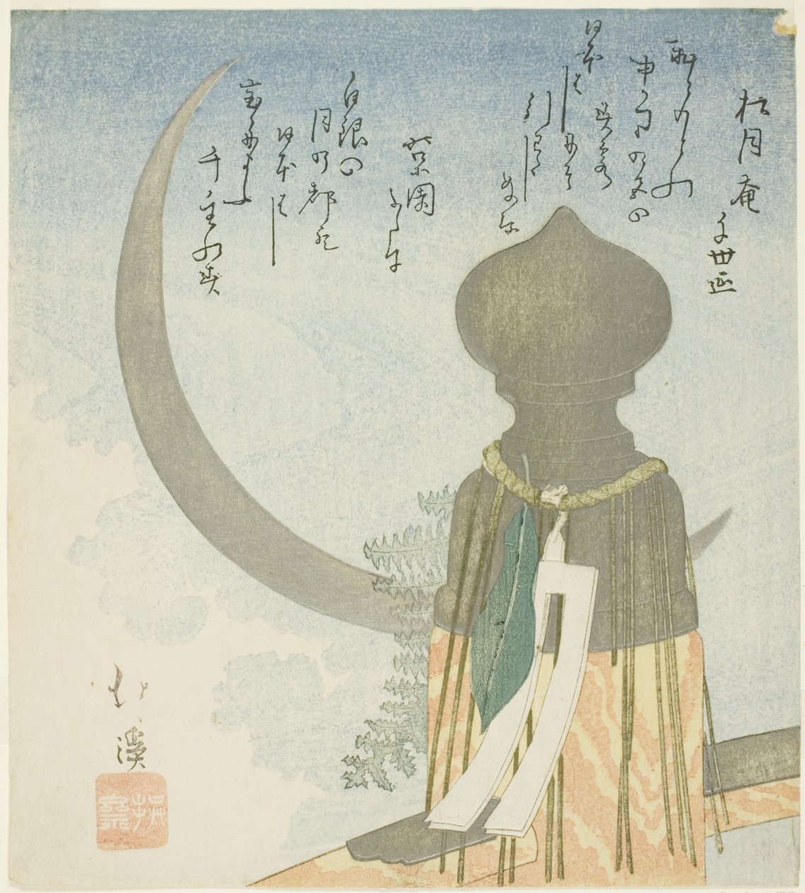 Brugpaal en halve maan door Totoya Hokkei