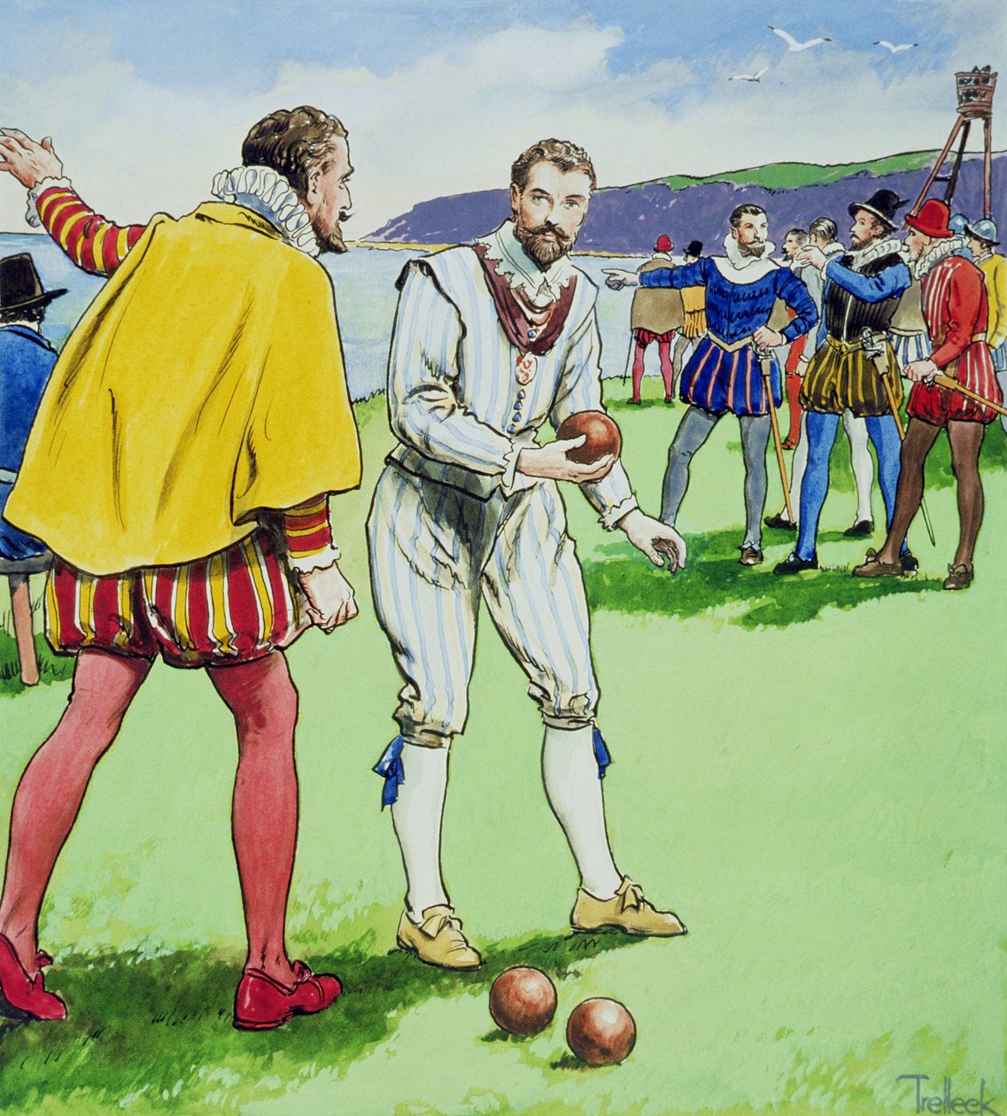 Sir Francis Drake (1540-96) speelt bowls, uit 