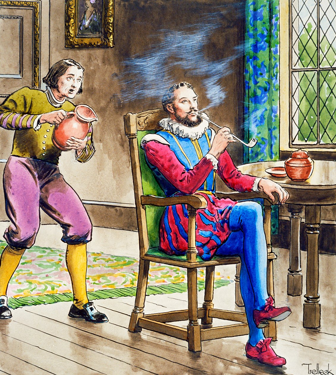 Sir Walter Raleigh rookt een pijp, ca. 1900 door Trelleek
