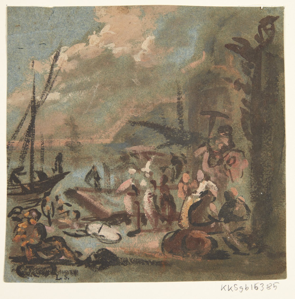 Figurenscène aan de kust door Ubekendt