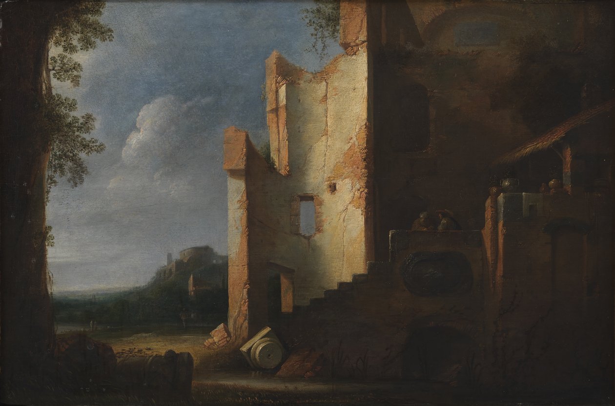 Landschap met ruïnes door Ubekendt hollandsk 1600 tallet