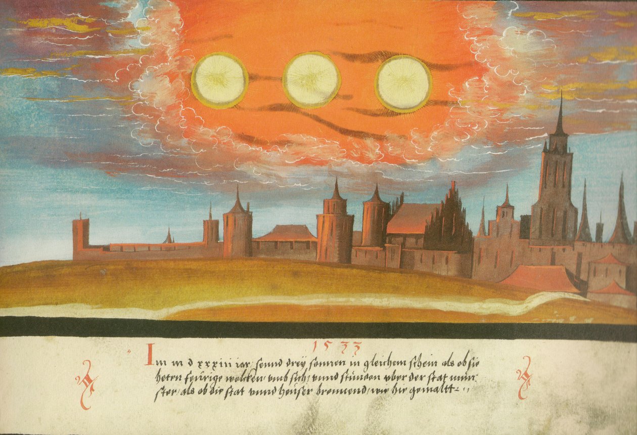 Augsburger Wunderzeichenbuch — Folio 131 Bijsonnen boven Münster door Unbekannt Unbekannt