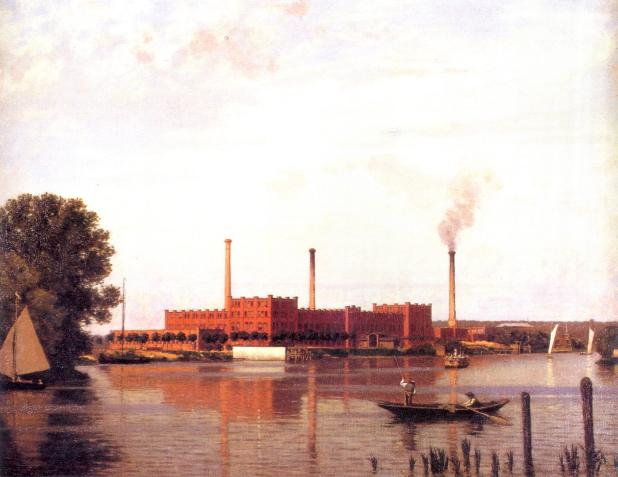 Berlijn - Was- en Verfbedrijf Spindler bij de Rivier Spree nabij Köpenick, schilderij door een onbekende kunstenaar 1881 door Unbekannt Unbekannt