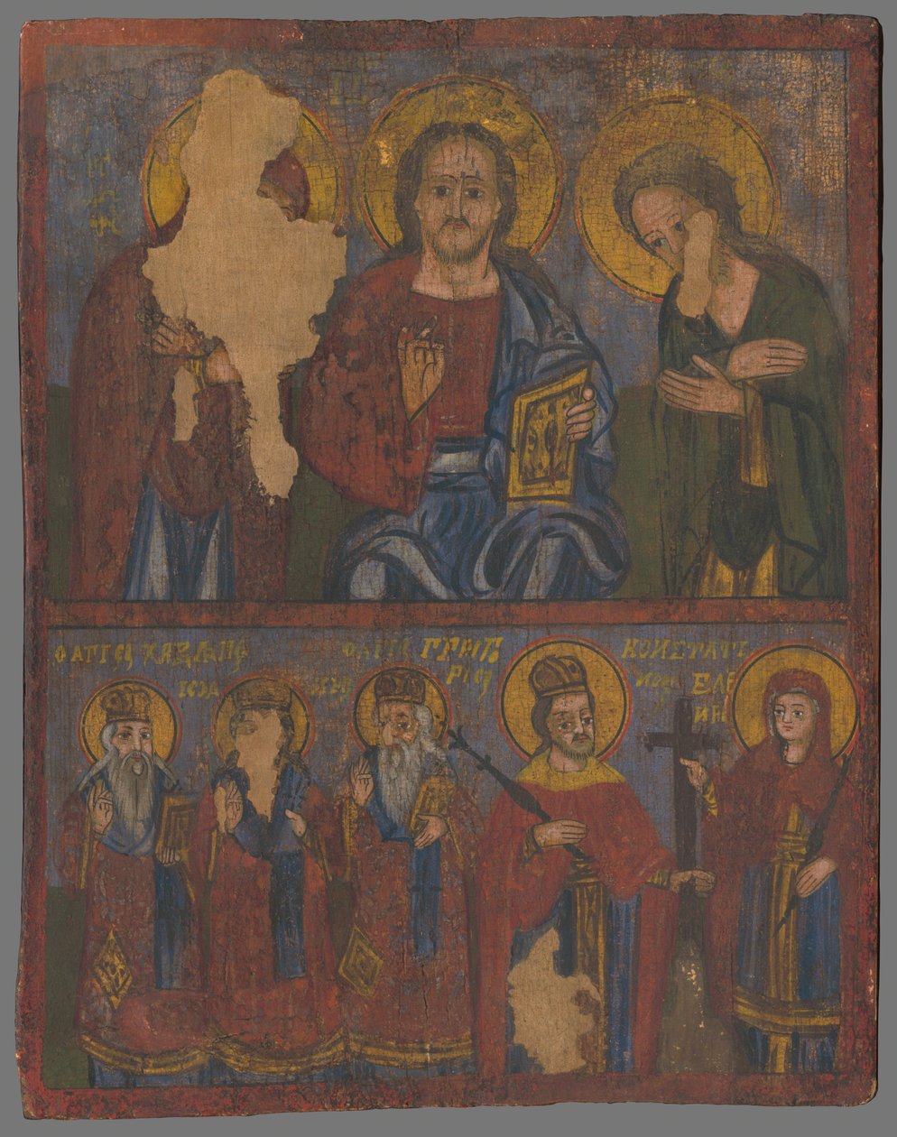 Deesis met Sint Charalampius, Sint Johannes Chrysostomus, Sint Gregorius van Nazianze, Sint Constantijn en Helena door Unbekannt Unbekannt