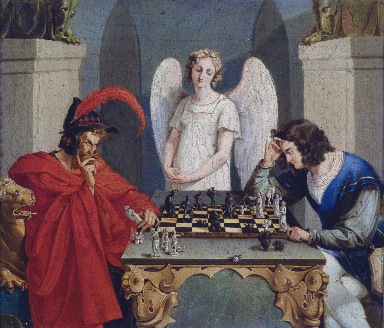 Faust en Mephisto bij het schaken door Unbekannt Unbekannt