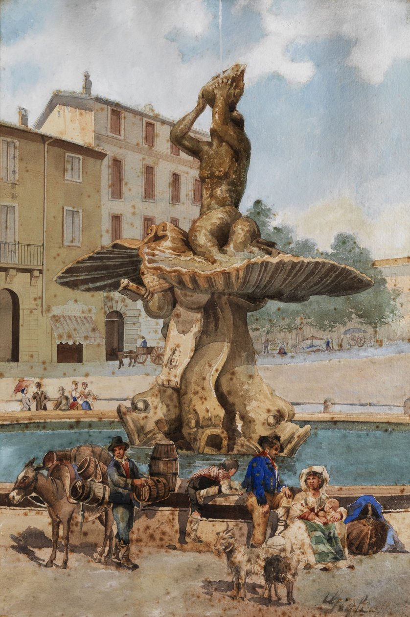 Fontein van de Triton op het Piazza Barberini door Unbekannt Unbekannt
