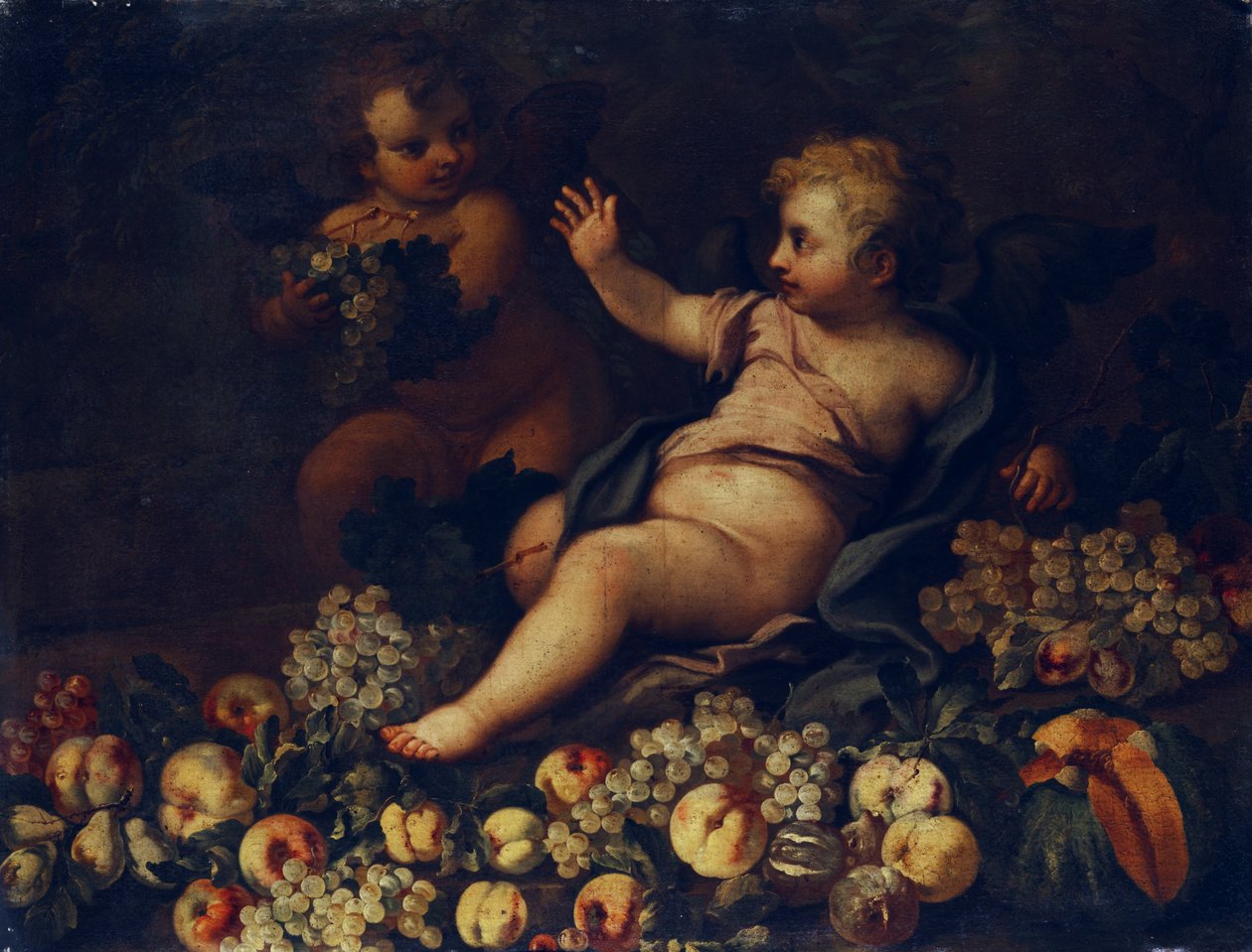 Fruitstilleven met twee putti door Unbekannt Unbekannt