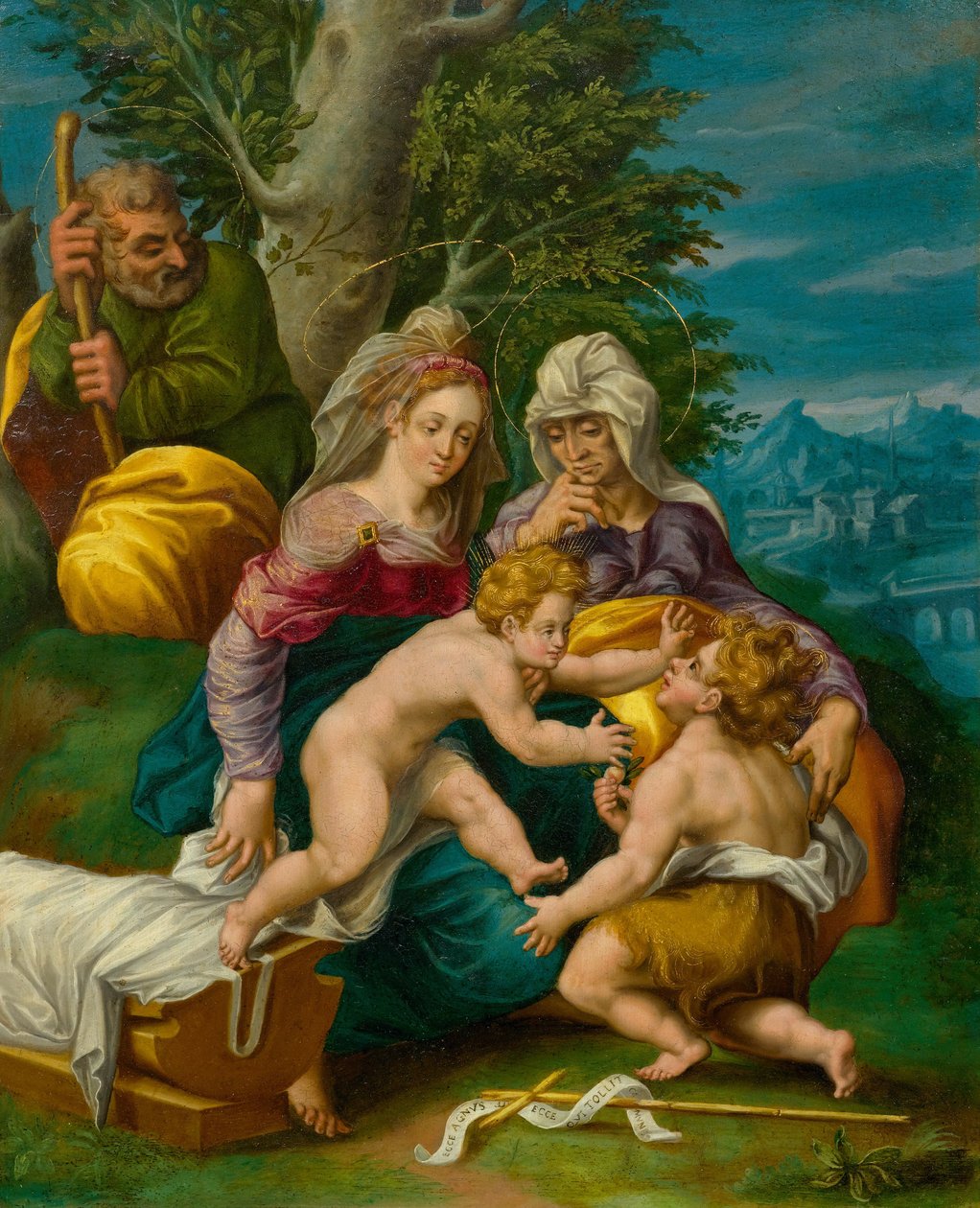 Heilige Familie met Elisabeth en de jonge Johannes de Doper in een landschap door Unbekannt Unbekannt