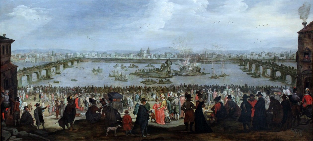 De schijngevecht tussen de wevers- en verversgilden op de Arno in Florence op 25 juli 1619 door Unbekannt Unbekannt
