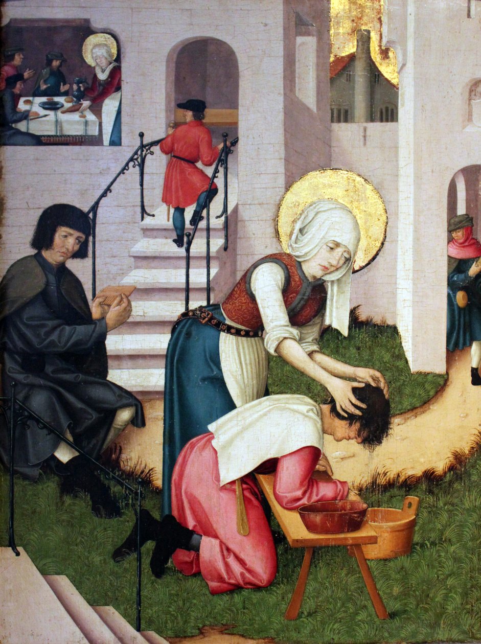 Sint Verena wast het haar van een pestpatiënt door Unbekannt Unbekannt