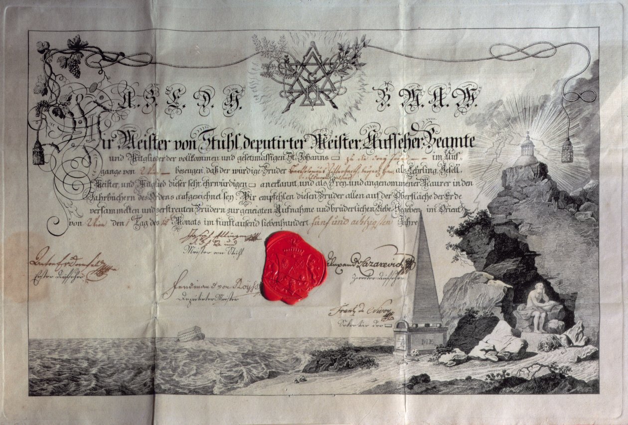 Vrijmetselaarscertificaat, 1785 door Unbekannt Unbekannt